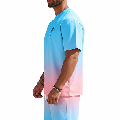 Men's Summer Two Piece Set with Short Sleeve Crew Neck T-Shirt