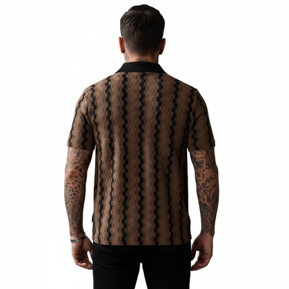 Men's Geometric Stripe Button Down Shirt with Textured Knit Design