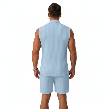Men's Summer Two Piece Outfit with Sleeveless Button Down Shirt