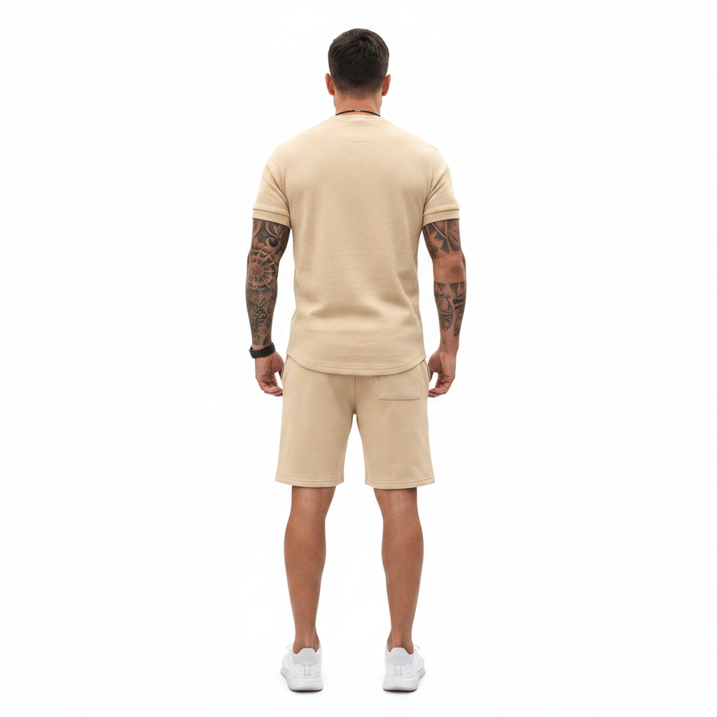 Men's Textured Short Sleeve T-Shirt with Drawstring Shorts Set