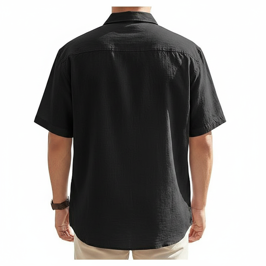 Men's Linen Short Sleeve Button Down Shirt with Chest Pocket