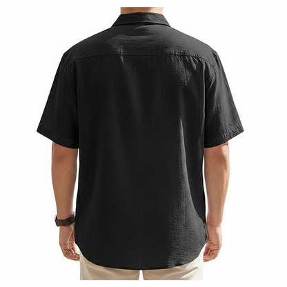 Men's Linen Short Sleeve Button Down Shirt with Chest Pocket