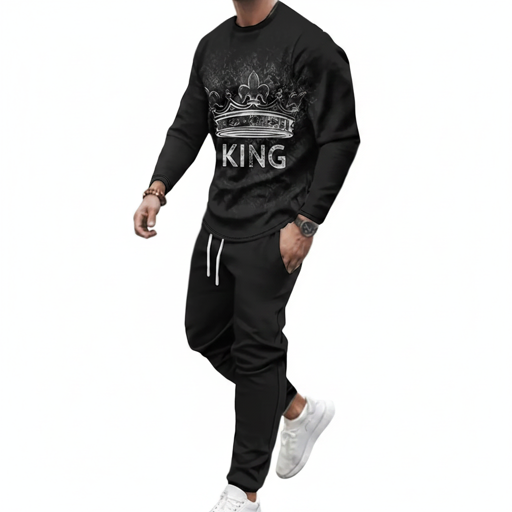 Men's Skull Print Long Sleeve Sweatshirt with Jogger Pants Set
