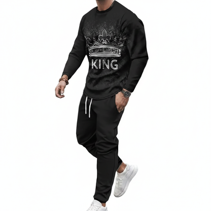 Men's Skull Print Long Sleeve Sweatshirt with Jogger Pants Set