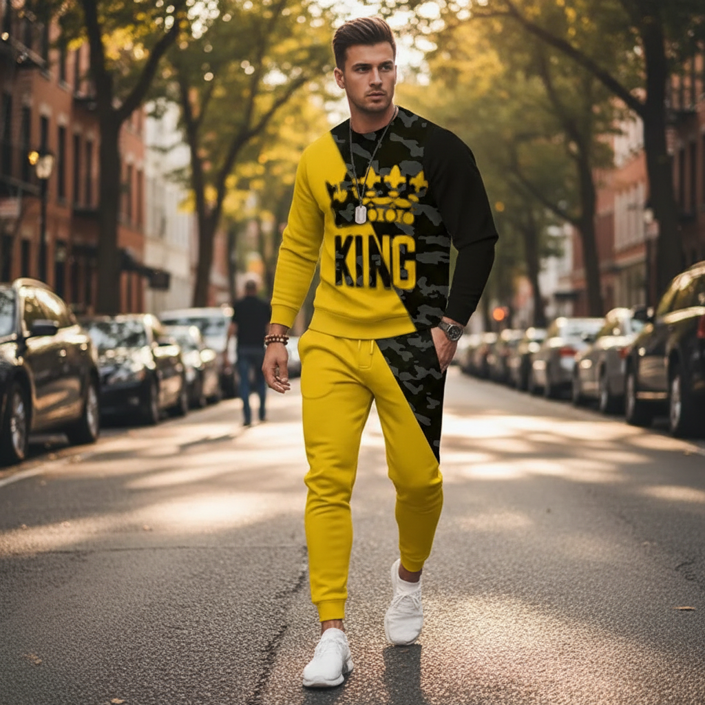 Men's Skull Print Long Sleeve Sweatshirt with Jogger Pants Set