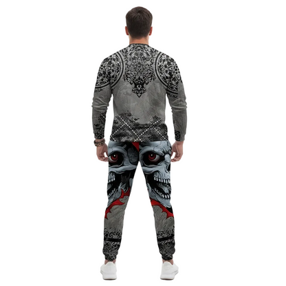 Men's Skull Print Long Sleeve Sweatshirt with Jogger Pants Set