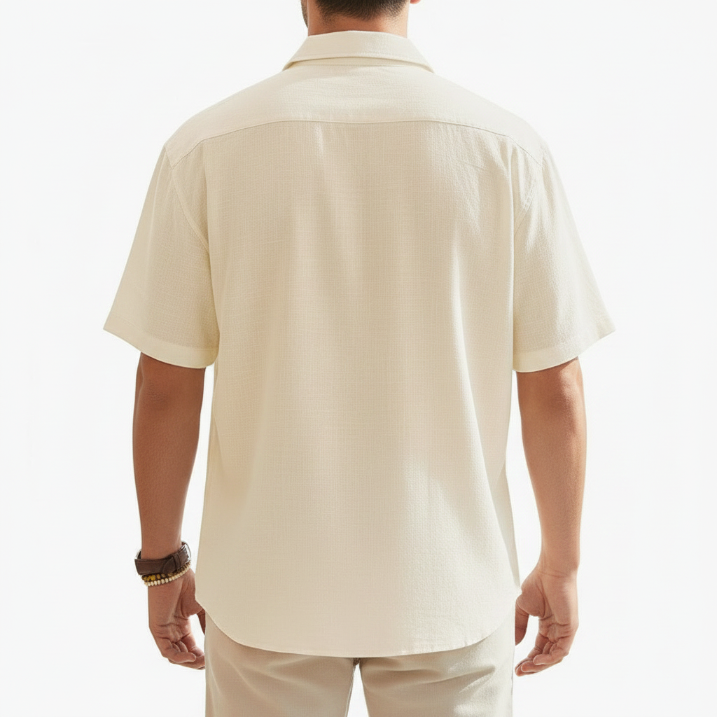 Men's Linen Short Sleeve Button Down Shirt with Chest Pocket