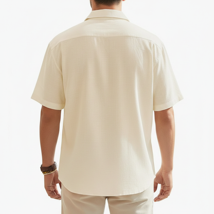 Men's Linen Short Sleeve Button Down Shirt with Chest Pocket