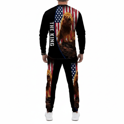 Men's Skull Print Long Sleeve Sweatshirt with Jogger Pants Set