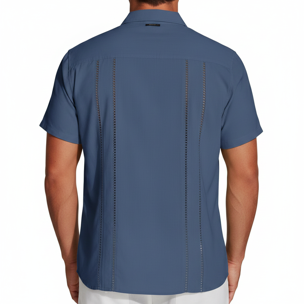 Men's Short Sleeve Button Down Shirt with Vertical Stripe Print
