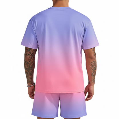 Men's Summer Two Piece Set with Short Sleeve Crew Neck T-Shirt