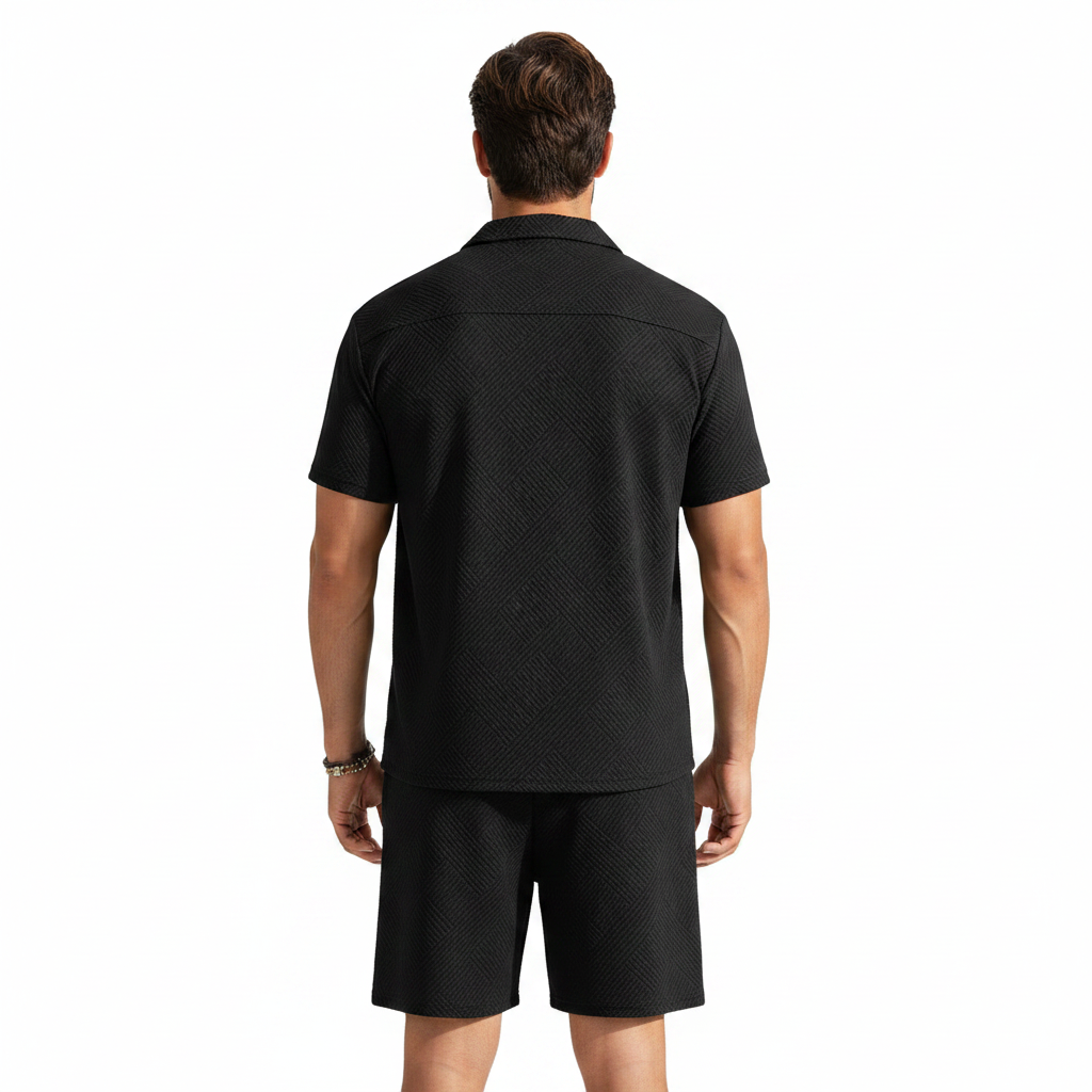 Men's Summer Two Piece Set with Textured Short Sleeve Shirt