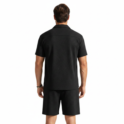 Men's Summer Two Piece Set with Textured Short Sleeve Shirt