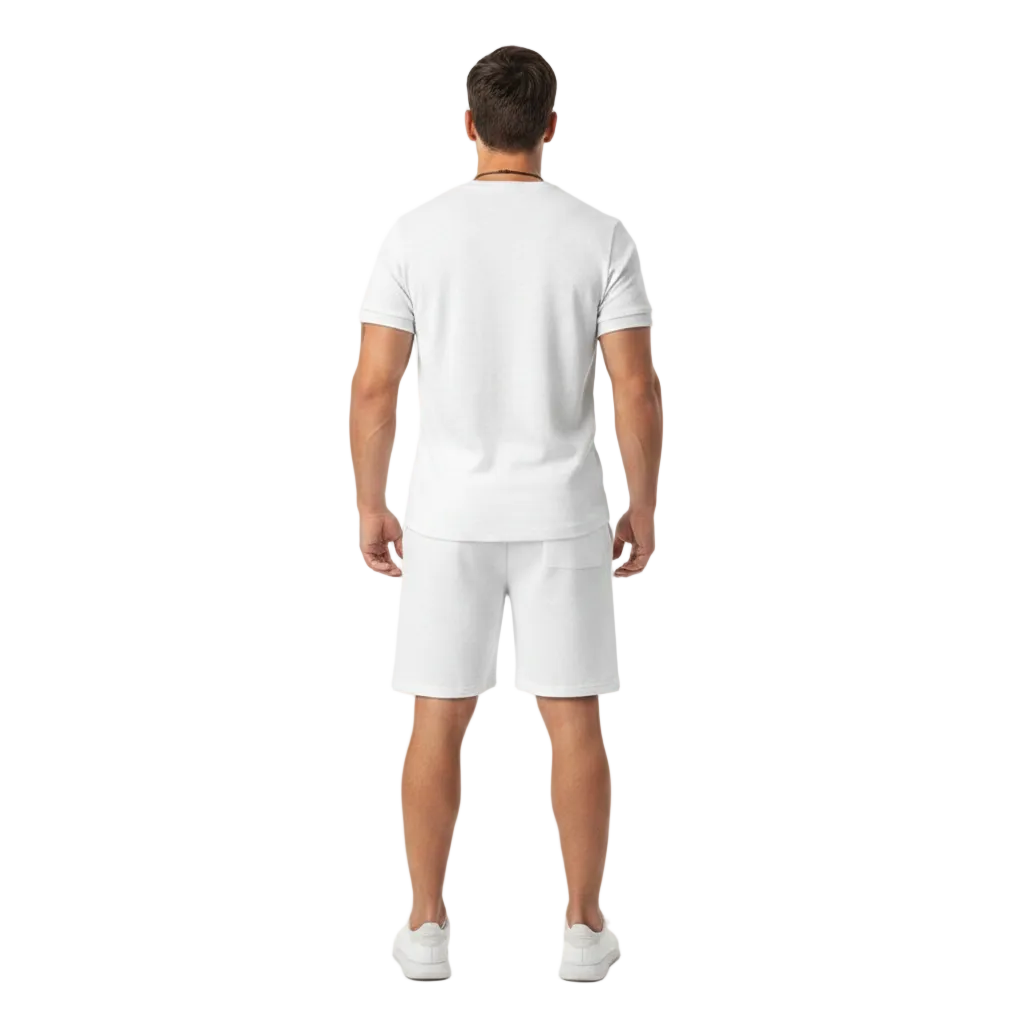 Men's Textured Short Sleeve T-Shirt with Drawstring Shorts Set