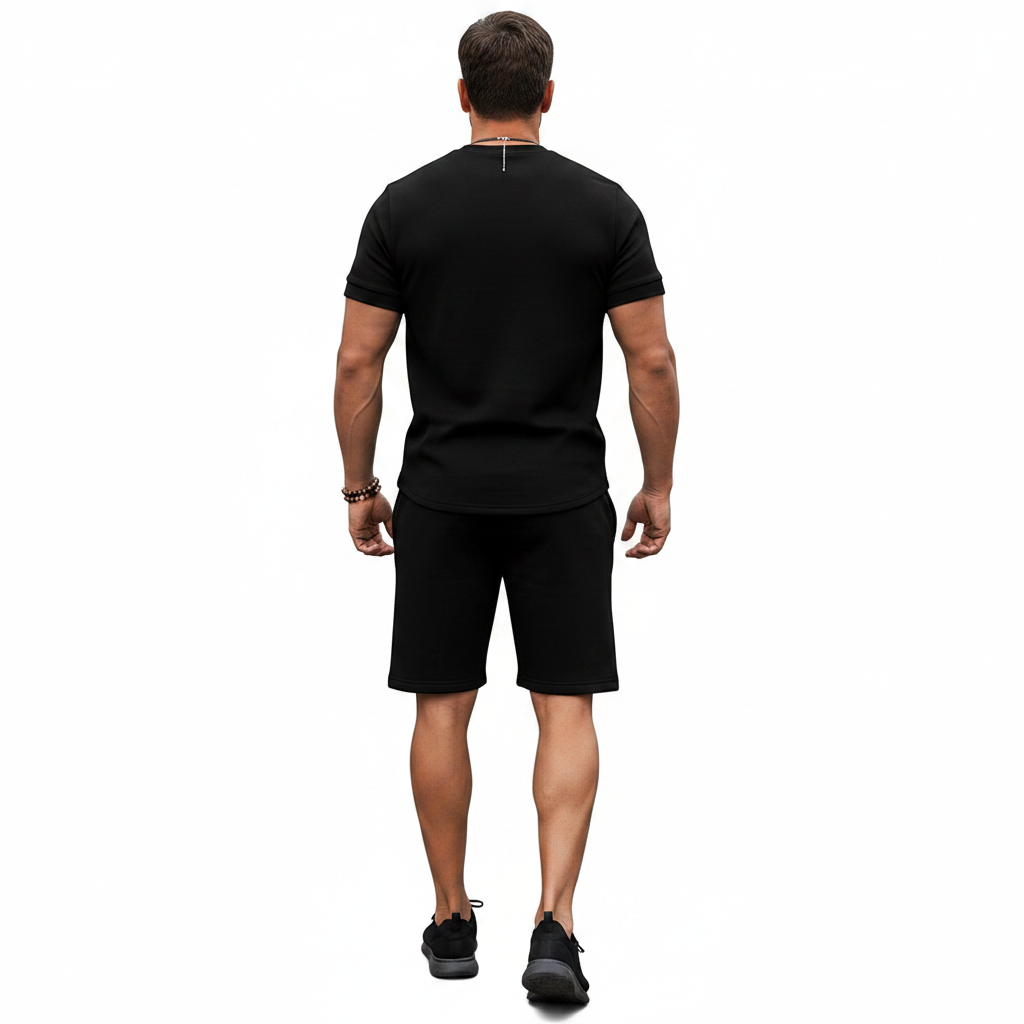 Men's Textured Short Sleeve T-Shirt with Drawstring Shorts Set
