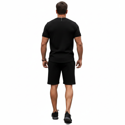 Men's Textured Short Sleeve T-Shirt with Drawstring Shorts Set