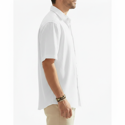 Men's Linen Short Sleeve Button Down Shirt with Chest Pocket
