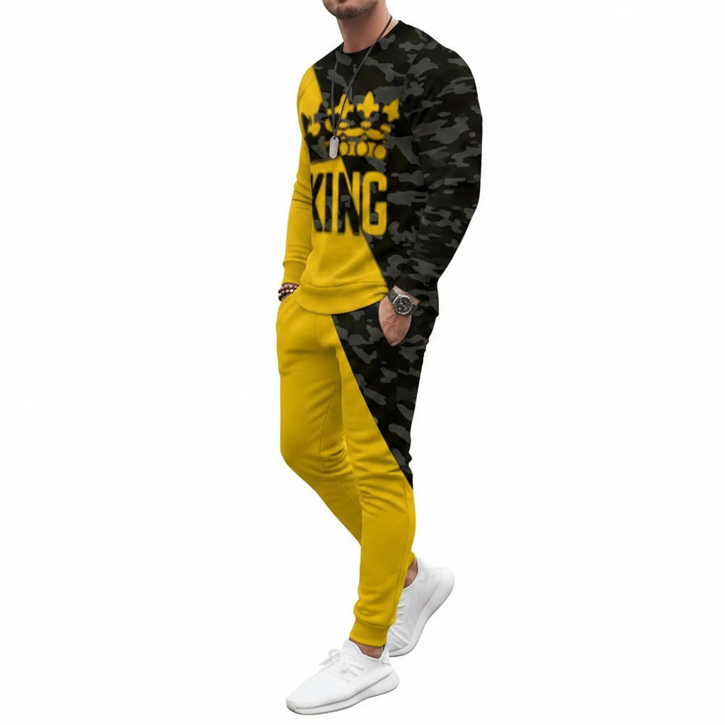 Men's Skull Print Long Sleeve Sweatshirt with Jogger Pants Set