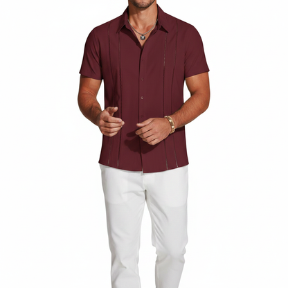 Men's Short Sleeve Button Down Shirt with Vertical Stripe Print