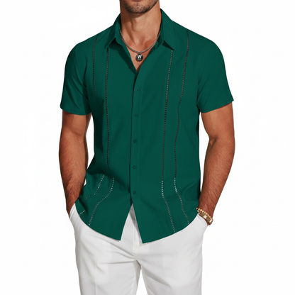 Men's Short Sleeve Button Down Shirt with Vertical Stripe Print
