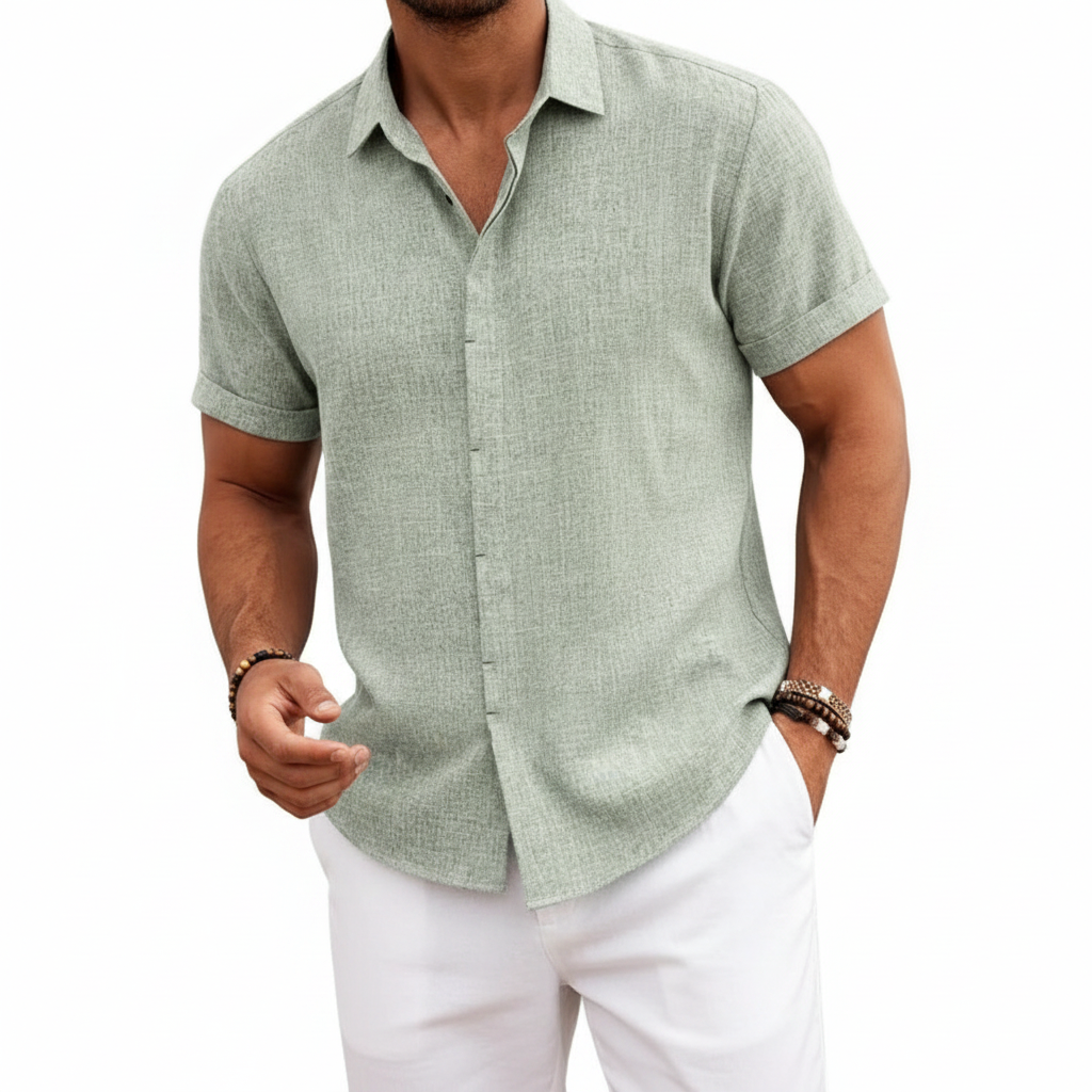 Men's Textured Button Down Shirt for Summer Casual Wear