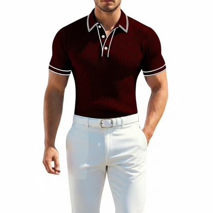 Men's Ribbed Polo Shirt with Short Sleeves for Summer Wear