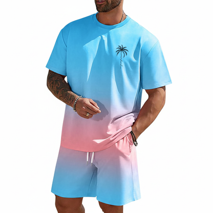 Men's Summer Two Piece Set with Short Sleeve Crew Neck T-Shirt