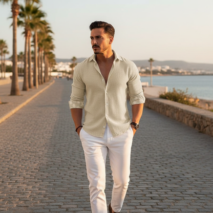 Men's Long Sleeve Button Down Shirt with Four Way Stretch Fabric