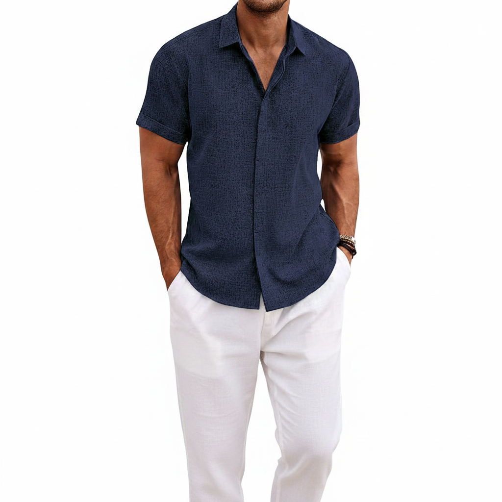 Men's Textured Button Down Shirt for Summer Casual Wear