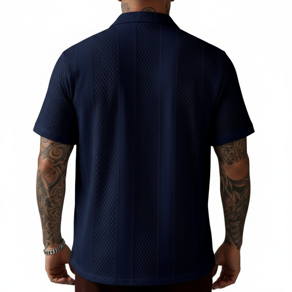 Men's Textured Button Down Shirt with Short Sleeves