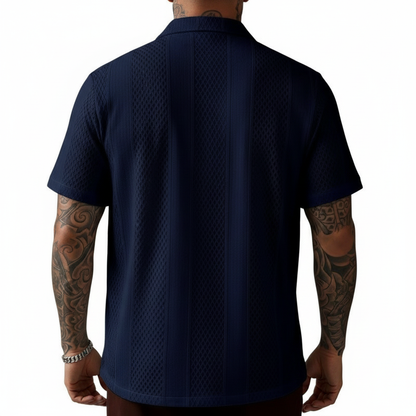 Men's Textured Button Down Shirt with Short Sleeves