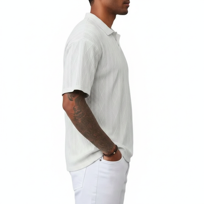 Men's Textured Short Sleeve Polo Shirt in Cotton Blend Fabric