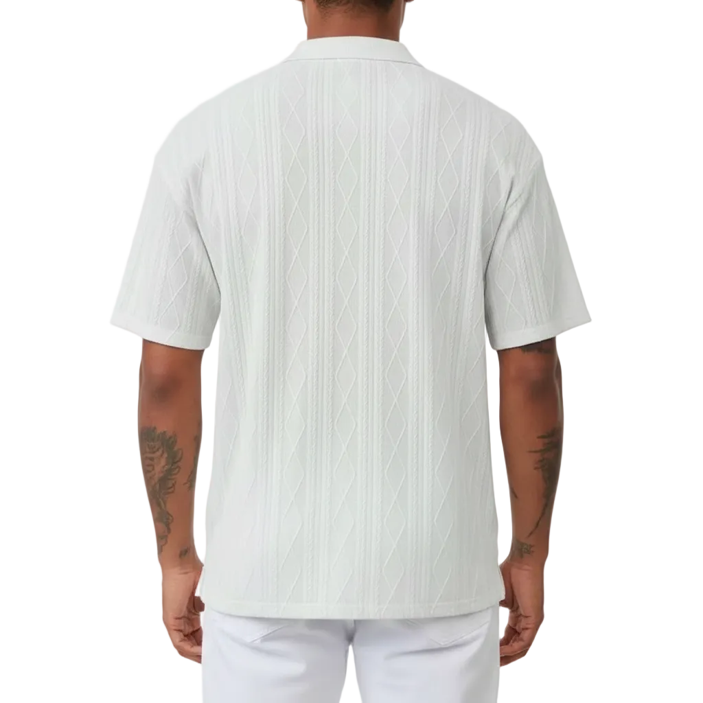 Men's Textured Short Sleeve Polo Shirt in Cotton Blend Fabric
