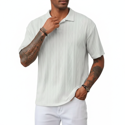 Men's Textured Short Sleeve Polo Shirt in Cotton Blend Fabric