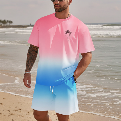 Men's Summer Two Piece Set with Short Sleeve Crew Neck T-Shirt