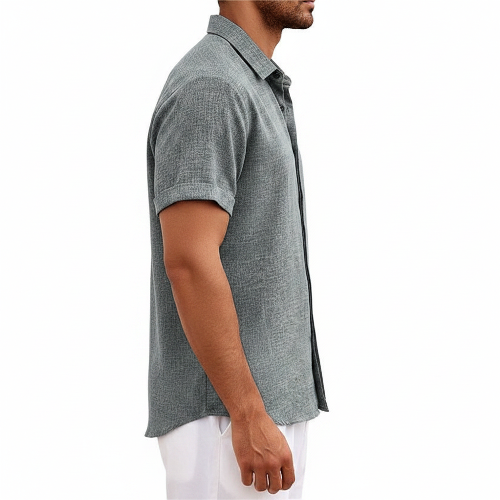 Men's Textured Button Down Shirt for Summer Casual Wear