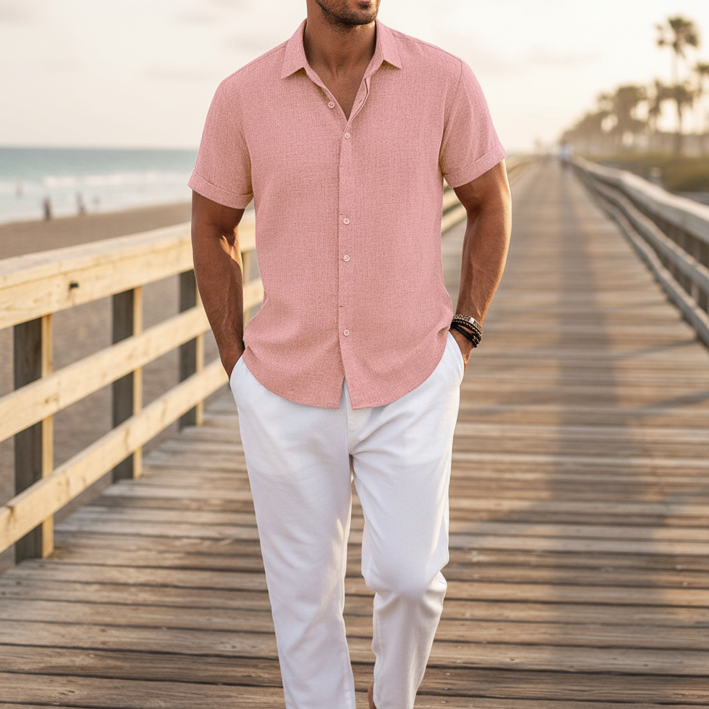 Men's Textured Button Down Shirt for Summer Casual Wear