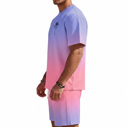 Men's Summer Two Piece Set with Short Sleeve Crew Neck T-Shirt