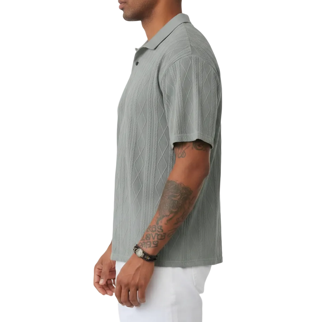Men's Textured Short Sleeve Polo Shirt in Cotton Blend Fabric