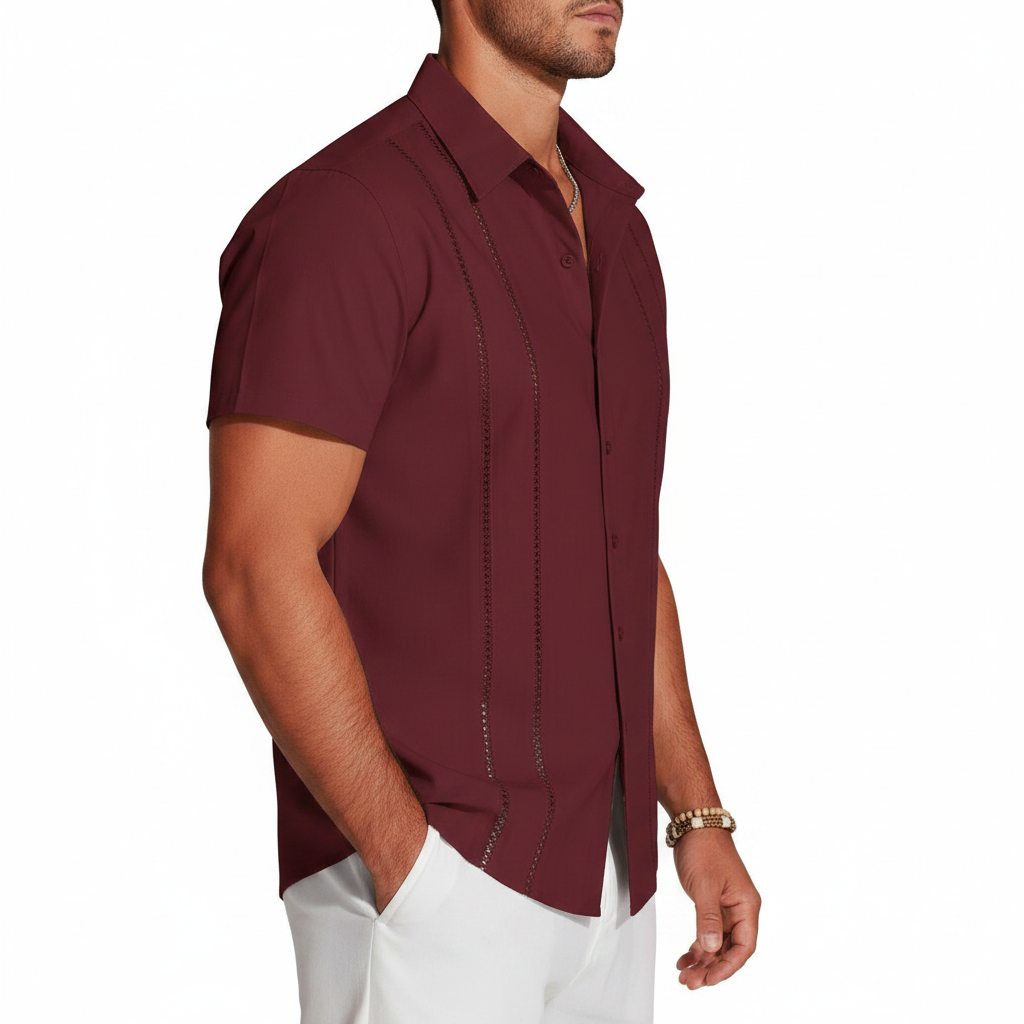 Men's Short Sleeve Button Down Shirt with Vertical Stripe Print