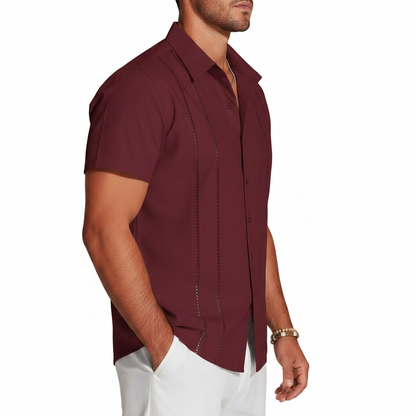 Men's Short Sleeve Button Down Shirt with Vertical Stripe Print
