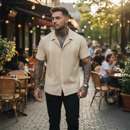 Men's Textured Button Down Shirt with Short Sleeves