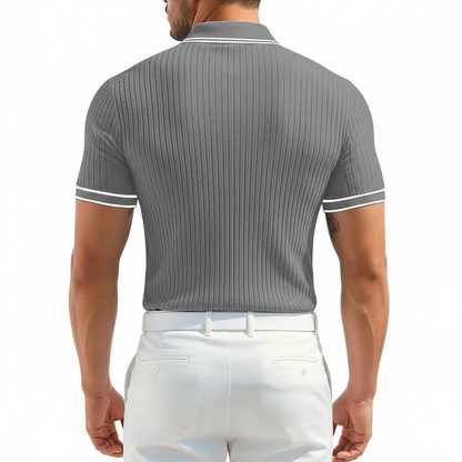 Men's Ribbed Polo Shirt with Short Sleeves for Summer Wear