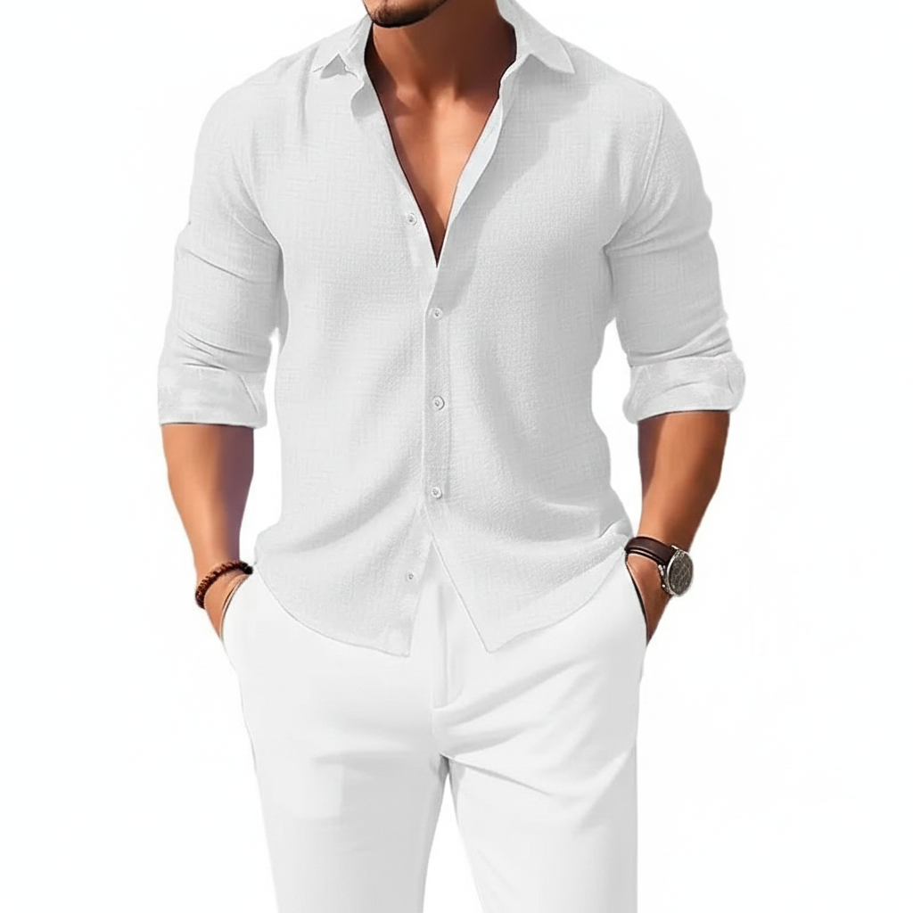 Men's Long Sleeve Button Down Shirt with Four Way Stretch Fabric