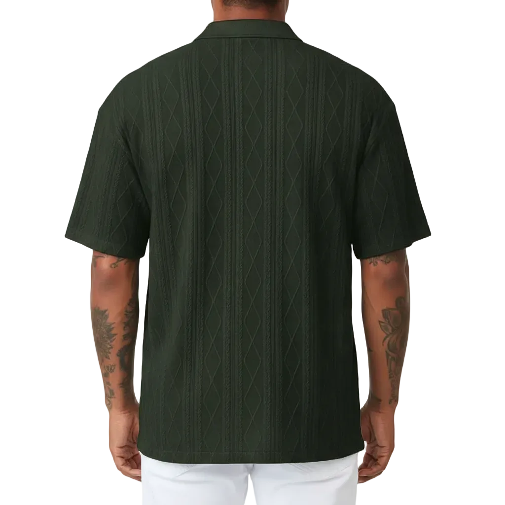 Men's Textured Short Sleeve Polo Shirt in Cotton Blend Fabric