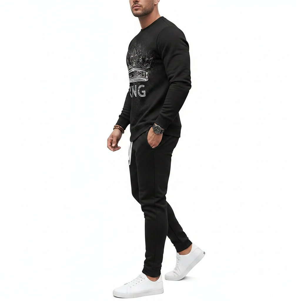 Men's Skull Print Long Sleeve Sweatshirt with Jogger Pants Set