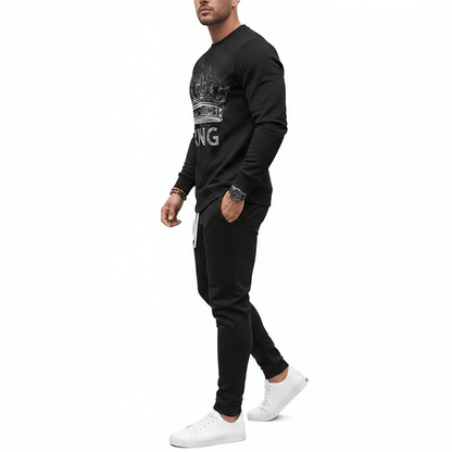 Men's Skull Print Long Sleeve Sweatshirt with Jogger Pants Set