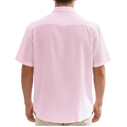 Men's Linen Short Sleeve Button Down Shirt with Chest Pocket