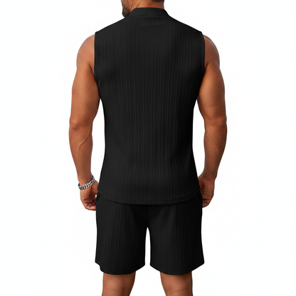 Men's Summer Two Piece Outfit with Sleeveless Button Down Shirt