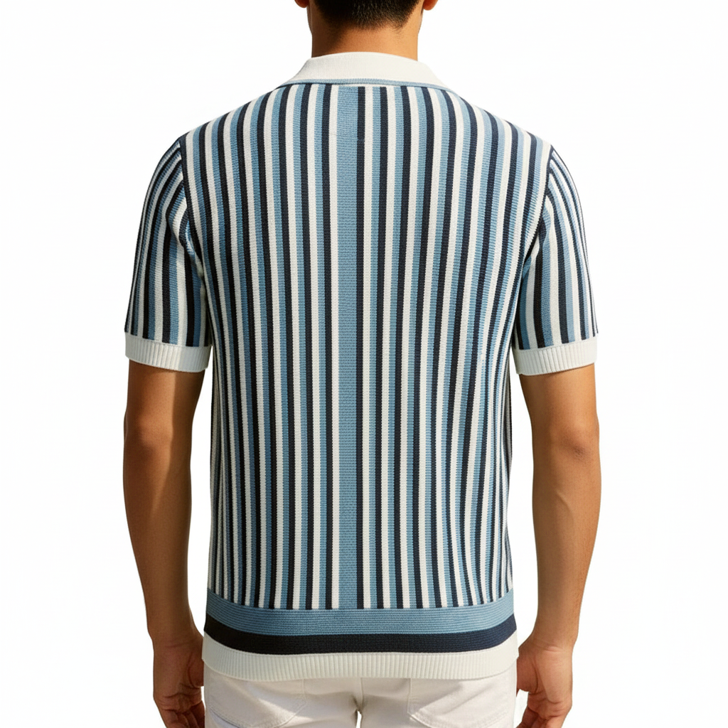 Men's Vertical Striped Short Sleeve Polo Shirt
